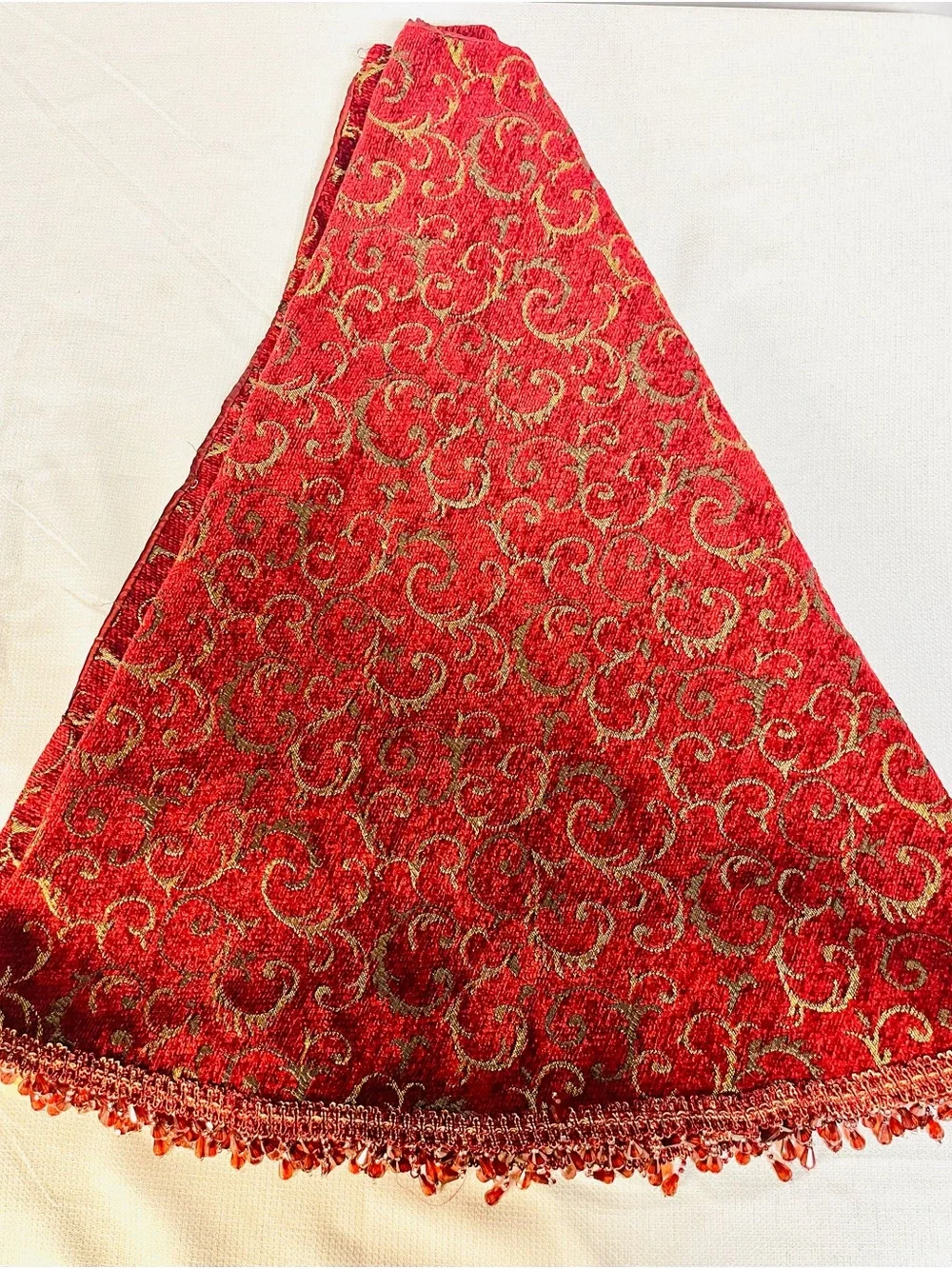 Rodeo Home Festive Red Beaded Tree Skirt with Gold Threaded Swirls Accents - XL